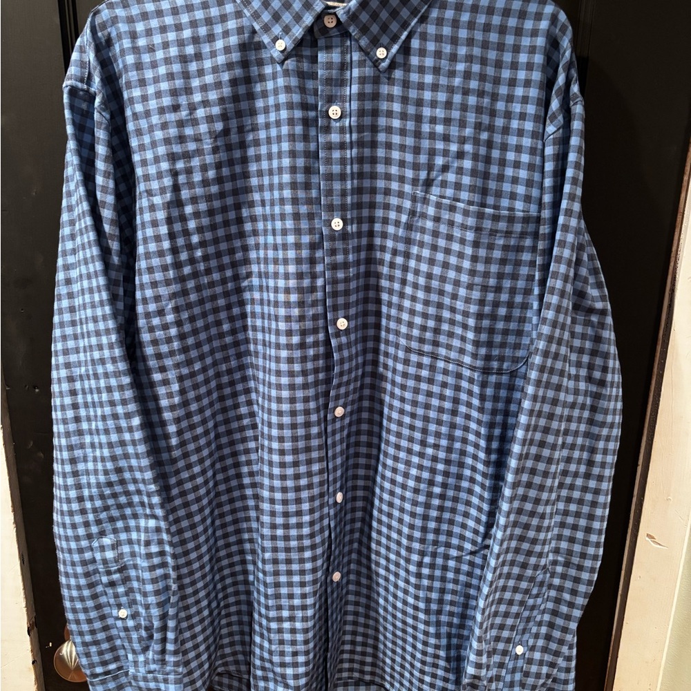 Oxford Navy Checkered Gingham Button Down Men's Shirt Size 3XL